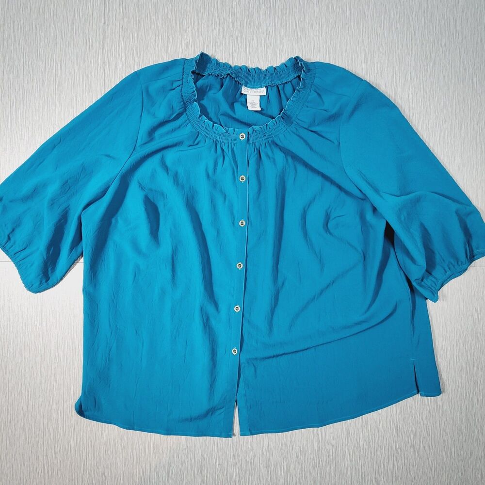 Maggie Barnes for Catherines Button Up Blouse Blue Womens Size 1X (18/20W)